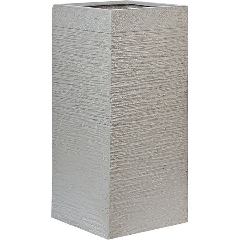 Maceta alta de arcilla para jardín 33 x 33 x 70 cm resistente a los rayos UV gris claro Dion