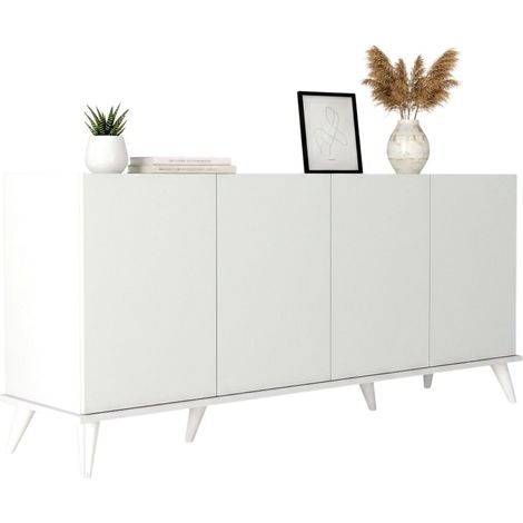 Credenza Paine, Madia 2 Ripiani, 4 Ante, 6 Vani, 180x45x81h cm Bianco
