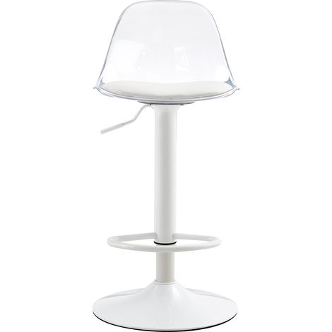 Lot de 2 tabourets de bar réglables: dossier transparent + pieds en métal blanc, hauteur réglable de 82-104 cm, rotation à 360 °. (1/5)
