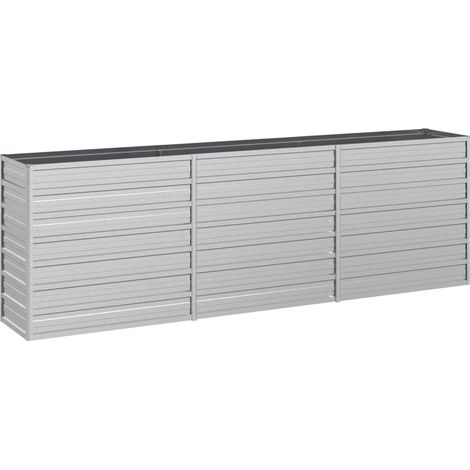 Macetero bancal elevado plantas flores terraza jardín jardín 240 x 40 x 77 cm acero galvanizado plateado Plata 020039411