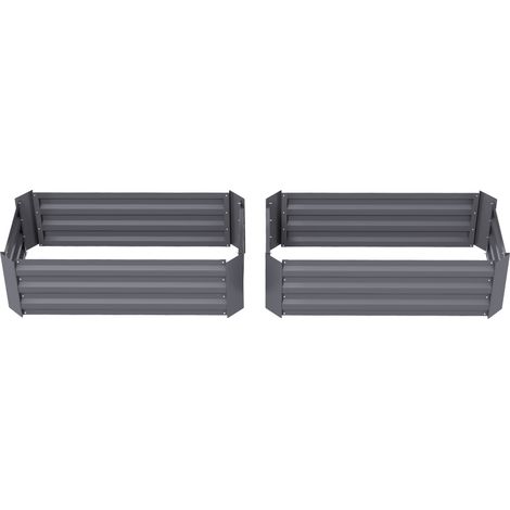 Lot de 2 Carrés Potager Jardin Acier Ondulé Gris 100x50x30 cm