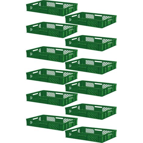 BRB 12x Eurobehälter/Stapelkorb durchbrochen, PE-HD, Industriequalität, lebensmittelecht, LxBxH 600x400x150 mm, grün