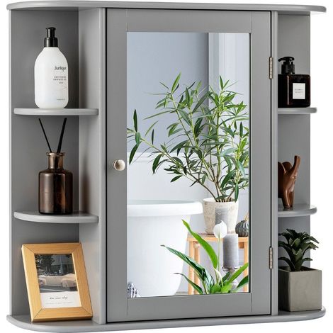 Verspiegelter badezimmerschrank holzerner hangeschrank fur bad 66 x 167 x 63 cm grau