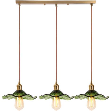 royaluxe- 3 Lumières Plafonnier D'Intérieur Vintage Suspension Luminaire En Verre Lustre Rétro Suspension Moderne Vert