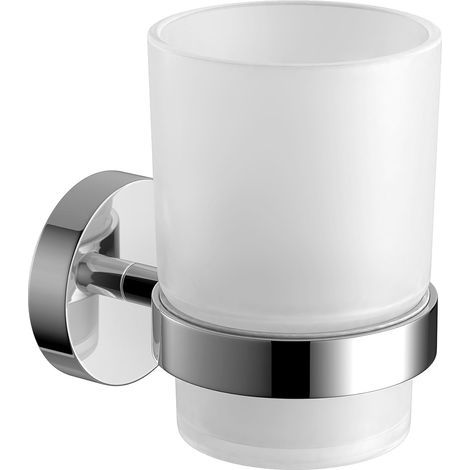 Modern chrome wall-mounted toothbrush and cup holder, square bathroom accessory