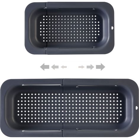 Panier de cuisine extensible au-dessus de l'évier,passoire à légumes et fruits avec trous de suspension,égouttoir pour aliments cuits (Noir) (1/5)