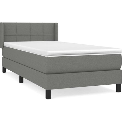 Maison Exclusive - Sommier à lattes de lit avec matelas Gris foncé 90x200 cm Tissu (1/5)