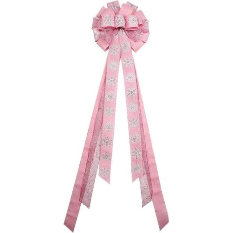 Décoration en forme de flocon pour arbre de Noël, dimensions 33 x 113 cm, nœud en toile de jute, idéale pour la décoration des fêtes de Noël, rose (1/4)