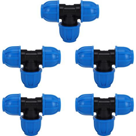 Lot de 5 raccords en T doubles en plastique PE 20 mm à 20 mm pour tuyaux d'eau (1/5)