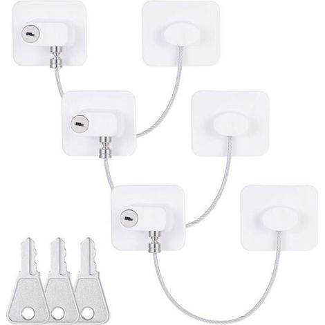 Ensemble de 3 verrous adhésifs puissants pour porte de réfrigérateur avec clé, verrou de sécurité enfant pour armoire, verrou pour porte de congélateur (1/4)