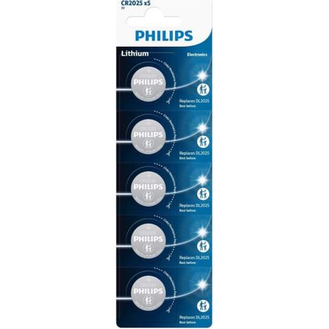 Blister 5 Pilas botón litio Philips CR2025 (1/2)
