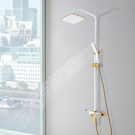 Kit de Robinet de Douche avec Colonne de Douche, Or blanc, Ensemble de douche Trois systèmes de douche muraux, Modes de sortie d'eau, Pour l'intérieur des maisons, des hôtels (1/5)