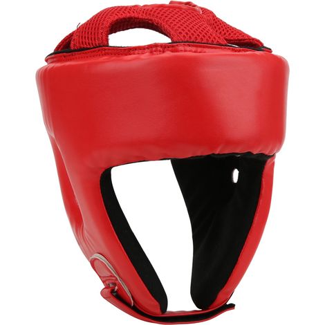 Verstellbarer Boxhelm aus PU-Leder, Kopfschutz für Sanda, Kickboxen und Selbstverteidigungstraining, Größe L, Rot (1/5)