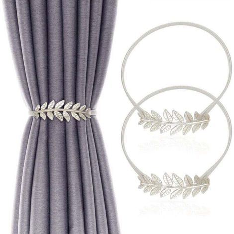 Set di 2 fermatende, fermatende in metallo, accessori per tende, passanti per tende (argento)