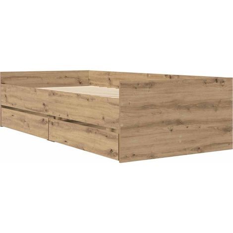 Bed Frame with Drawer Artisan Oak 100 x 200 cm Solid Pine Wood vidaXL
