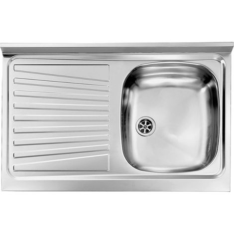 LAVELLO APPOGGIO INOX 1 VASCA DX + GOCCIOLATOIO SX 80 CM (1/4)
