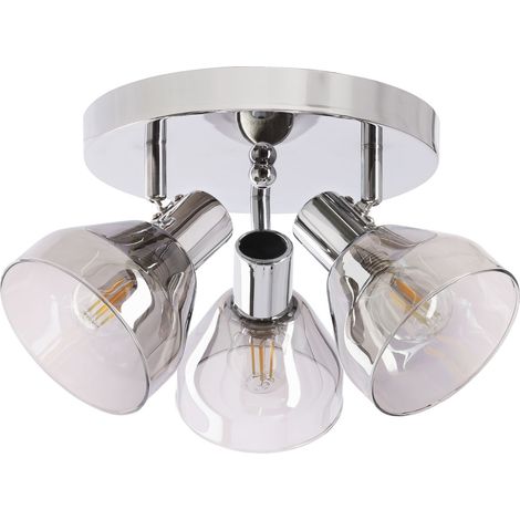 Plafonnier moderne chrome, 3 globes fumés E14 Grazia (1/2)