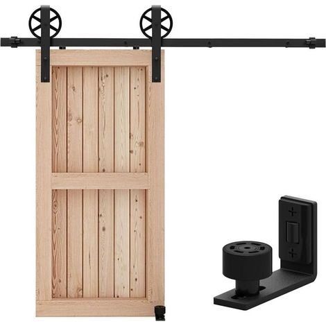 Kit de quincaillerie pour porte coulissante 4FT avec guide au sol réglable - Roues en forme de J (1/5)
