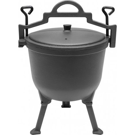 Pentola in ghisa, pentola in ghisa per falò, 8 litri, copertura per barbecue01 (1/4)