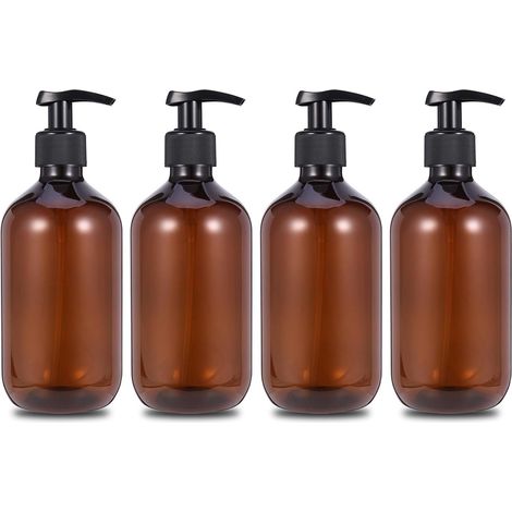 Lot de 4 distributeurs, plastique PET 500 ml, pompe noire, flacon vide rechargeable, pour lotion gel savon (1/5)