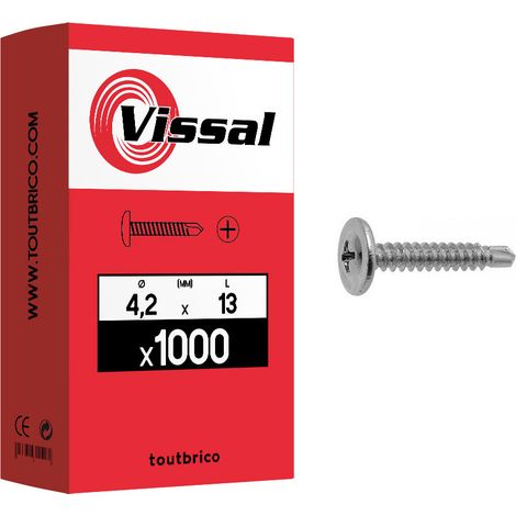 1000 vis autoperceuses 4,2x13mm cylindrique zingué - Vissal (1/2)