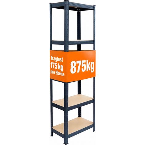 Relaxdays Schwerlastregal, HBT: 180x50x30 cm, Traglast 875 kg, 5 MDF-Ebenen, Lagerregal Keller, zum Stecken, anthrazit