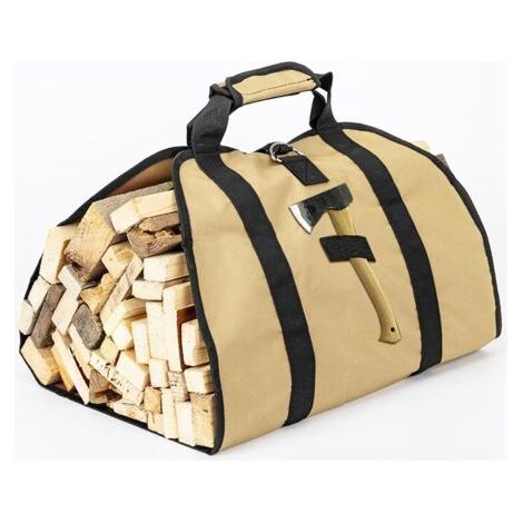 Sac de Transport pour Bois de Chauffage, Sac pour Bois de Cheminée, Toile Sac à Bûche, Sac Transport Résistant à Eau, Accessoires de Cheminée Pliables, Idéal pour Poêles, Camping, Plage (Kaki)