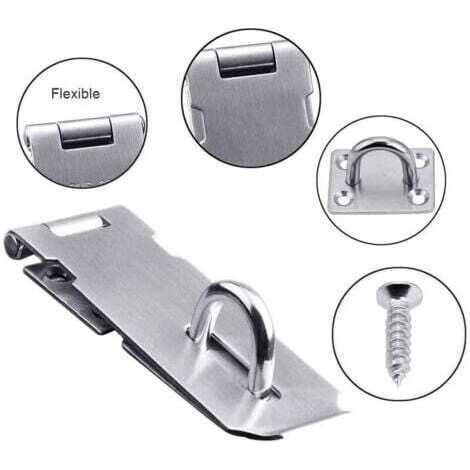 NALOOKAMIC 2 Pièces Loquet de Cadenas 4 Pouces - Argenté Acier Inoxydable Verrou de Porte Cadenas avec Vis pour Meubles Armoire Tiroir (1/4)