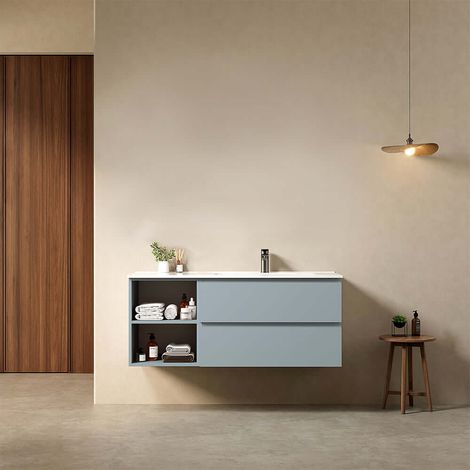 Mobile bagno sospeso 120 cm Blu Avio Lavabo a Destra in Ceramica Senza Specchio - Fiji Paint Plus (1/4)