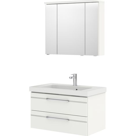 Waschplatz Set, weiß Glanz, mit LED Beleuchtung, BUDVA-66, B/H/T ca. 92,5/200/49 cm (1/5)