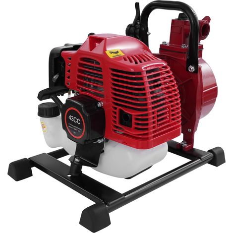 Pompe à eau portable 1,7 CV - 2 temps - Monocylindre - Pompe de jardin pour eaux usées - Pompe à eau à essence - Démarrage par câble avec poignée de transport - 1,25 kW - 10 m³/h - 30 m - Hauteur de (1/5)