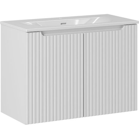 Meuble suspendu 2 portes avec vasque encastrée NOVA 80 cm-Blanc-Largeur 80 cm (1/5)