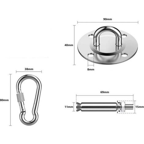 support de hamac en acier inoxydable plateau de fixation sac de sable boucle de fixation support de charge plateau de suspension rond - plateau de fixation + 4 x clous à expansion m8 + 1 x boucle en a (1/4)