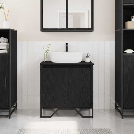 Waschbeckenschrank mit Tür Schwarz Eichen-Optik 60 x 35 x 60 cm