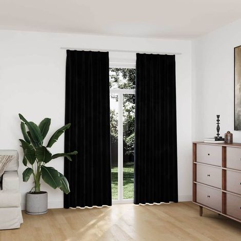 vidaXL Rideaux occultants avec crochets 2 pcs Velours Noir 140x225 cm (1/5)