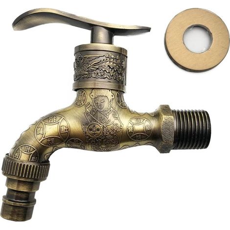 - Rubinetto a parete - Ottone anticato - Design vintage intagliato - Per bagno, cucina, giardino, lavabo, vasca da bagno - Bronzo - 20x15 cm (1/5)