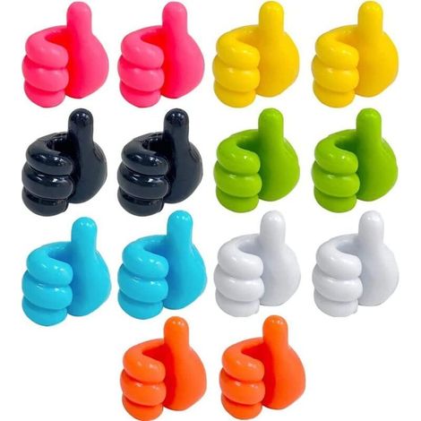 Lot de 14 crochets muraux adhésifs pour le pouce - Crochets muraux multifonctions - Crochets en silicone adhésif - Mini clips pour câble pour pouce - Clip de câble autocollant (1/5)