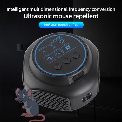 Répulsif Ultrasonique Souris et Rats – Puissant Émetteur 45kHz, Design Compact (12x7.5cm), 300m², ABS Noir – Protection Silencieuse et Sans Danger (1/4)