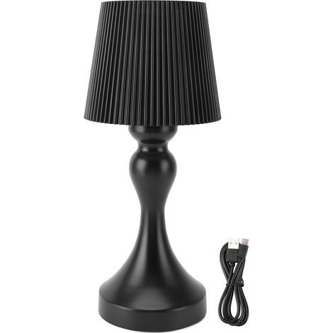 Wireless LED table lamp in iron and pleated plastic, touch control, dimmable, USB rechargeable, bedside table lamp for bedroom, office, bar, black (1/5)
