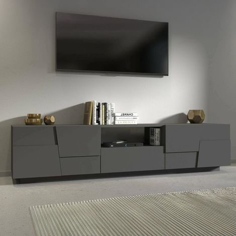 Meuble TV Vanni, Buffet Bas de Salon avec 4 Portes et 1 tiroir, Base Meuble TV, 220x44h46 cm, Anthracite (1/5)