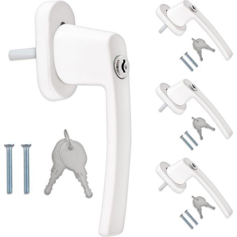 4x Poignée de fenêtre verrouillable Poignée avec serrure aluminium Sécurité enfant Longueur tige 35 mm Serrure en blanc RAL 9016 (1/5)