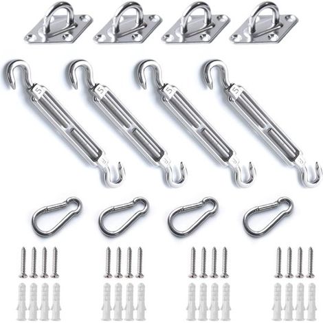 Mousqueton porte-clés - Kit de fixation pour toile d'ombrage - Acier inoxydable - Lot de 4, argent (1/5)