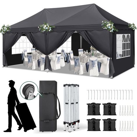 Faltpavillon 3x6m Dunkelgrau mit 6 Seitenwänden und Tasche (1/5)