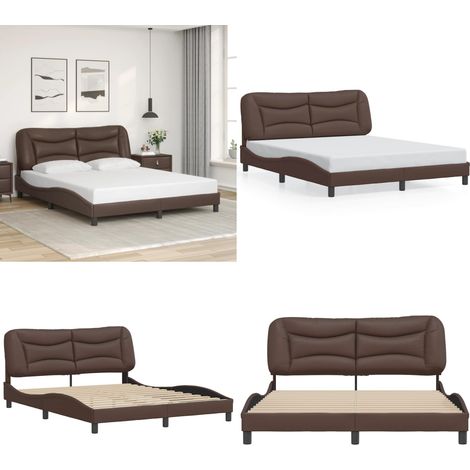Cadre de lit sans matelas Hvar marron 160x200 cm similicuir - Cadre de lit avec tête de lit - Coussin de tête de lit (1/5)