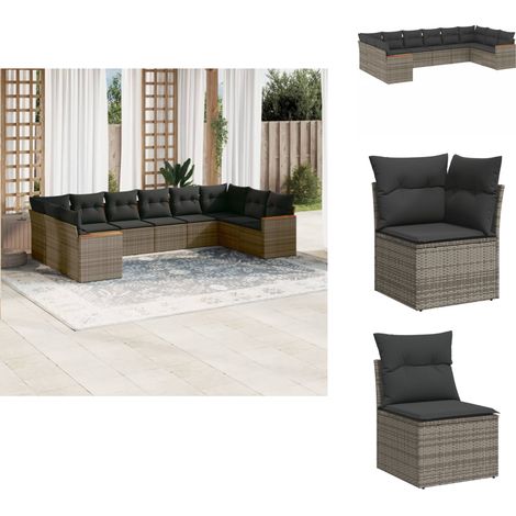 Salon de jardin avec coussins 10 pcs gris résine tressée - Ensemble Salon De Jardin - Mobilier De Jardin - Salon Extérieur - Résine Tressée - Fauteuil De Jardin (1/5)