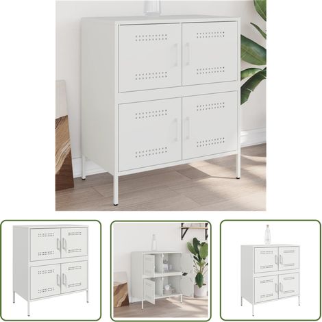 The Living Store Sideboard Weiß 68x39x79 cm Stahl - Industrielles Sideboard - Weißer Sideboard - Sideboard Aus Stahl - Regal Mit Türen - Wohnraum Dekoration (1/5)