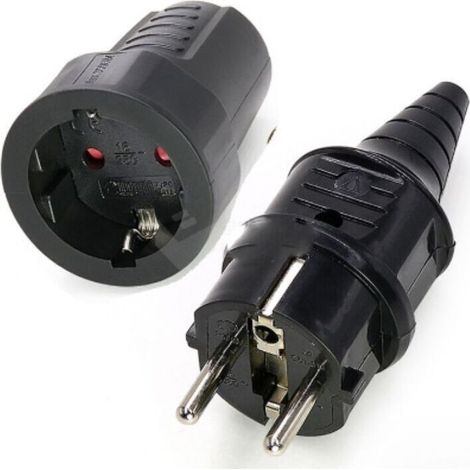 2 Sets Kit Fiche Mâle + Prise Femelle 250V 16A Fiche Électrique en Caoutchouc Broche IP44 Fiche d'alimentation Étanche, Noir (1/4)