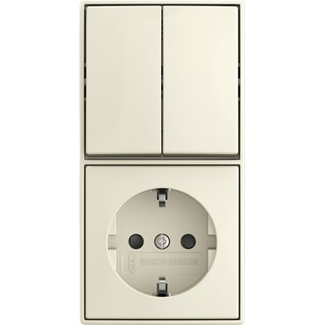 Busch-Jaeger Combinaison interrupteur à bascule avec prise SCHUKO® Safety+ Bascule, circuit série 2P+PE blanc - Busch-balance® AP (2601/5/20 EAPBJ-522), 2TKA00005539