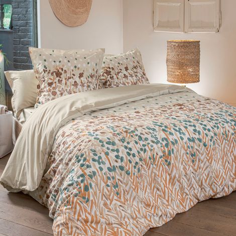 Taie d’oreiller coton floral Beige 65x65 cm (1/2)
