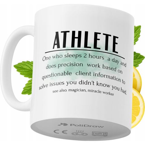 Tazza divertente e umoristica per atleta, ideale per caffè e tè, con grafica e testo divertenti. Perfetta per compleanni, onomastici e festività. Tazza premium per occasioni speciali, per casa, uffici (1/5)